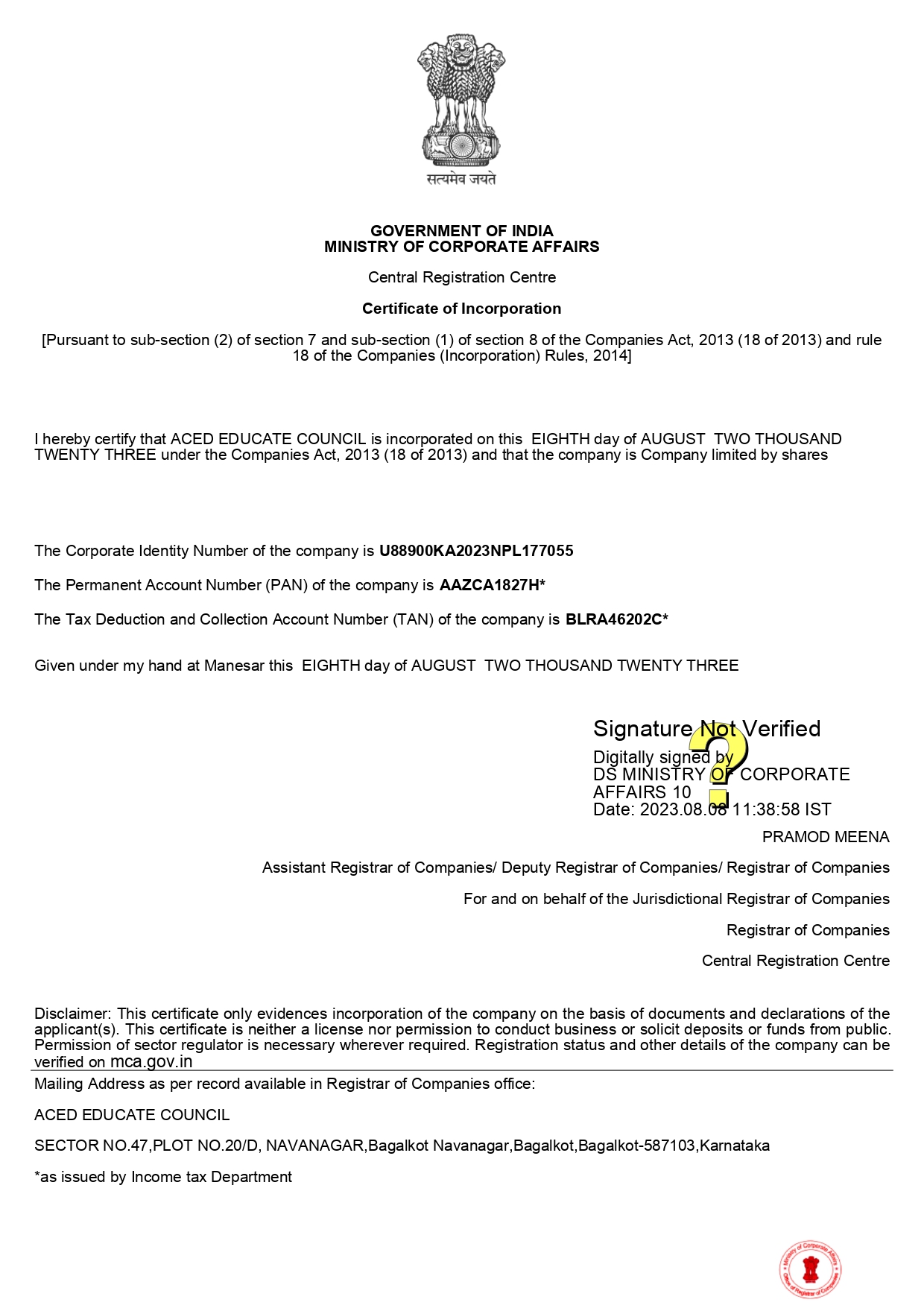 Certificate